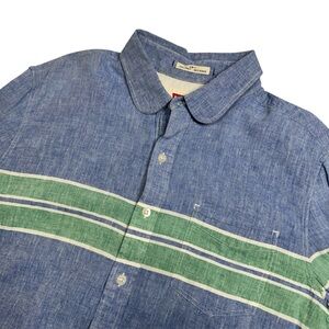 Levi's Chambray Blue and Green Button-Down Shirt Linen Cotton Size Medium